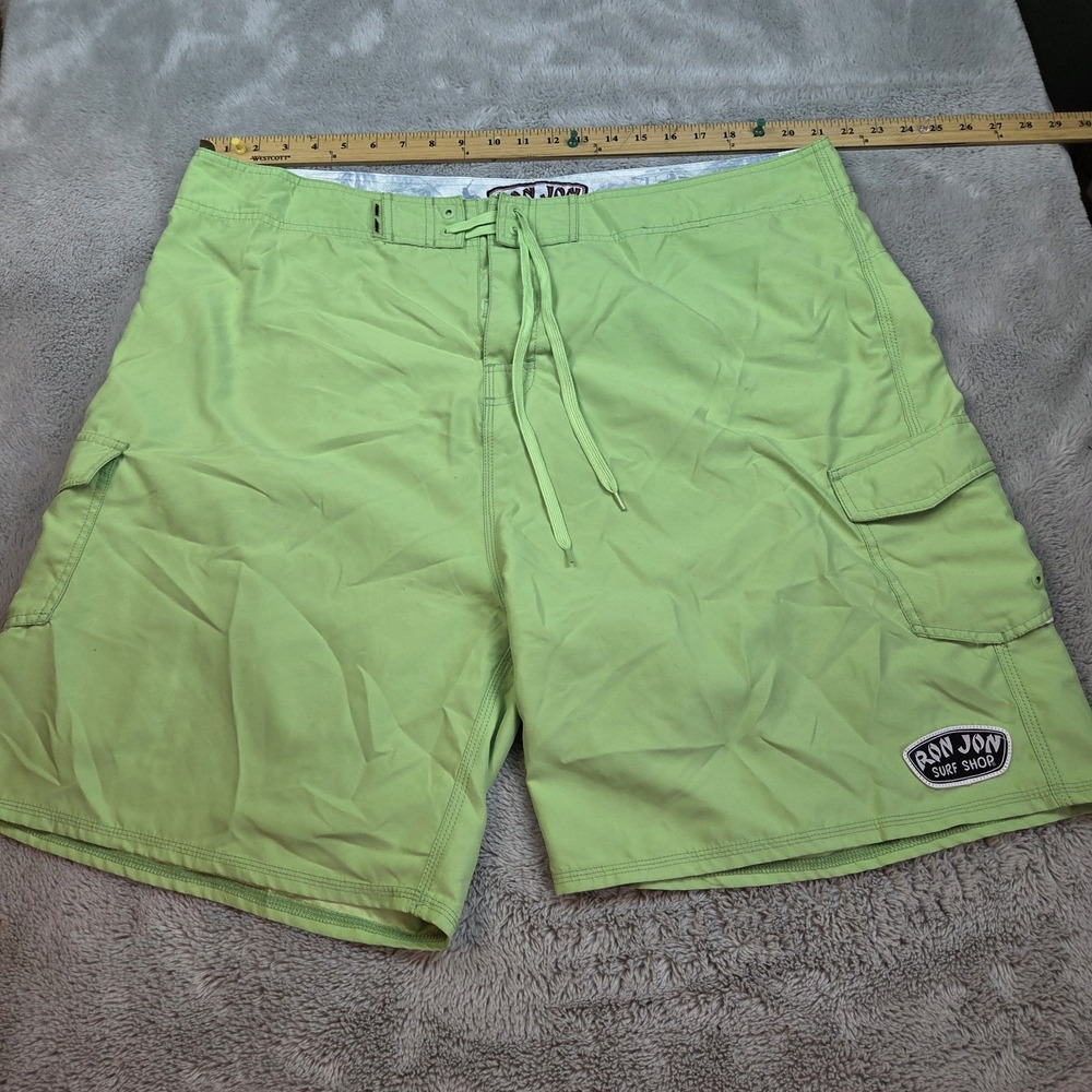 Ron Jon Surf Shop Board Shorts Mens Sz 42 Cargo Pocket Lace Up Swim Trunks Green